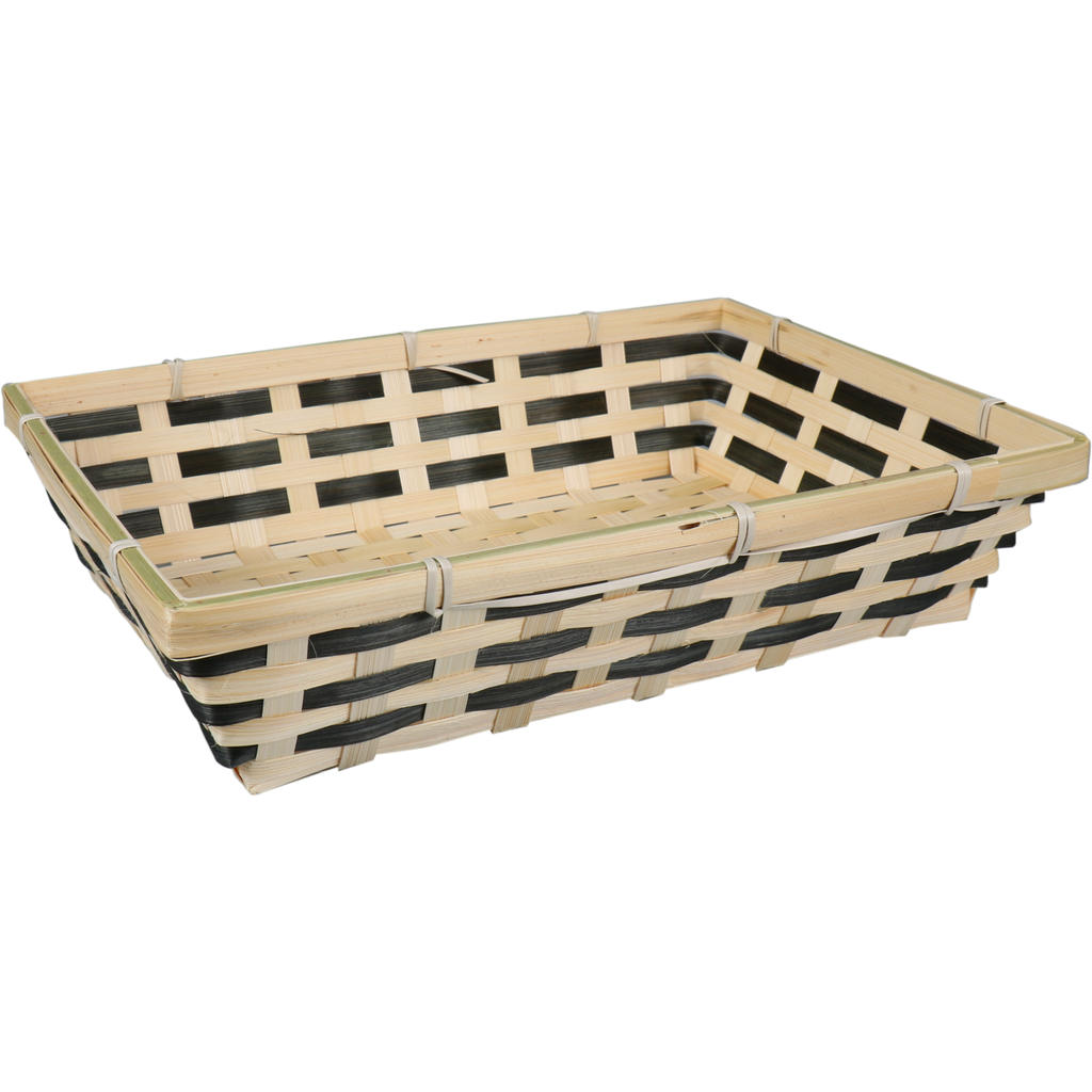 Mand rechthoekig 34x24x8cm Naturel/Zwart Bamboe (per stuk)