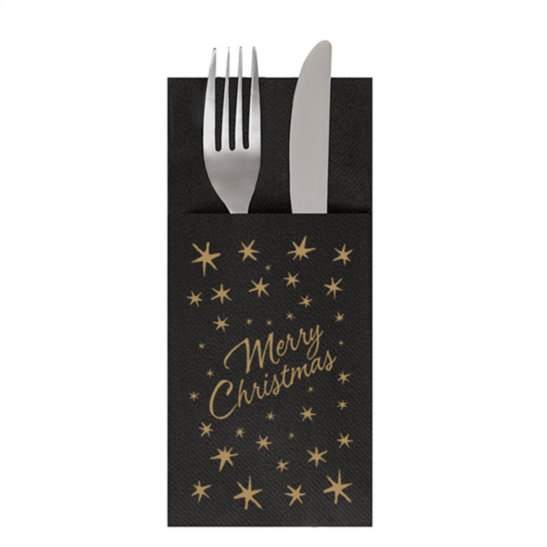 Kanguro Napkins Ecolabel "Merry Christmas" 39x40cm Black Tissue (1400st/doos)