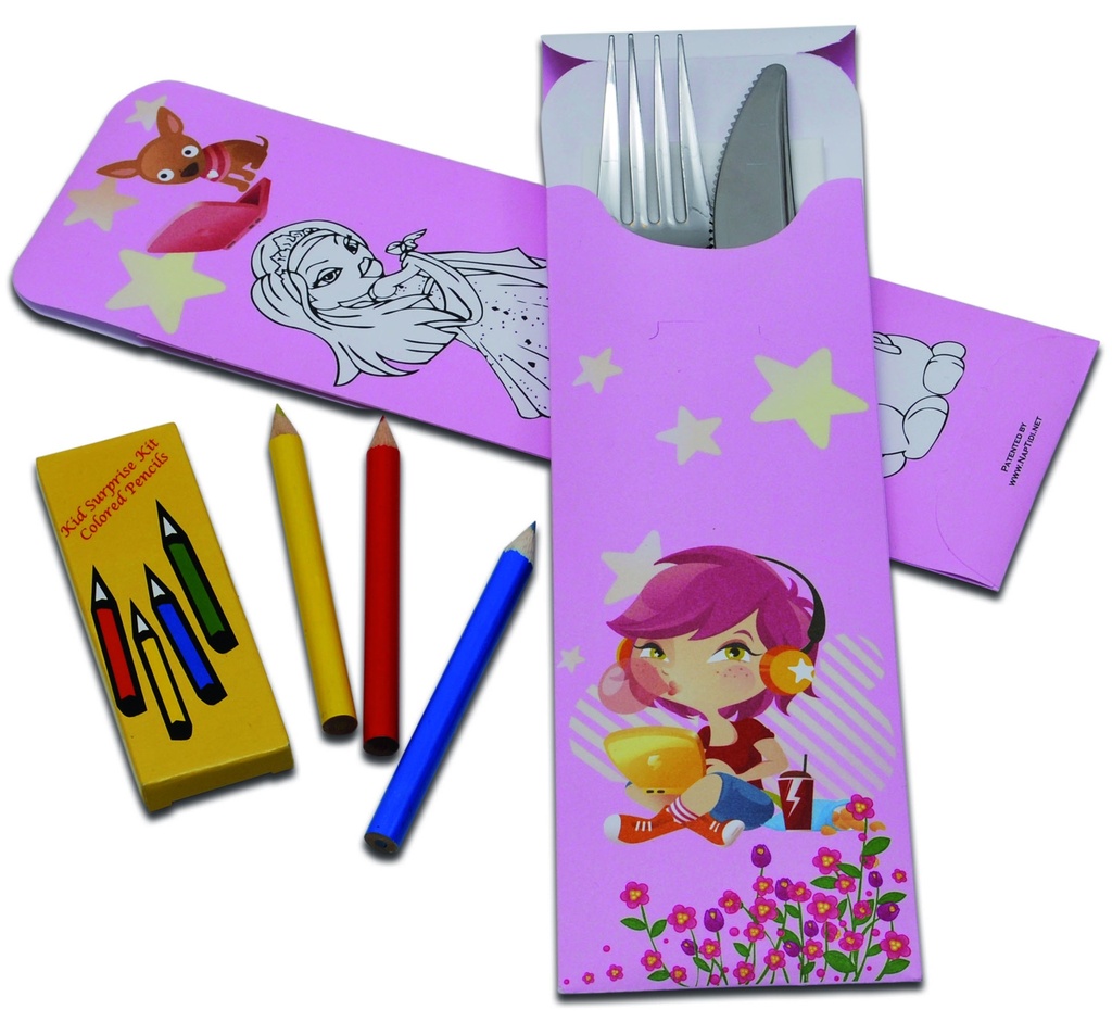 NAPTIDI CUTLERY SLEEVE - CHILDREN (GIRLS) >Kid Surprise Kit < 200x85mm with 33x33cm, 2-ply white napkin 100pcs/cs
