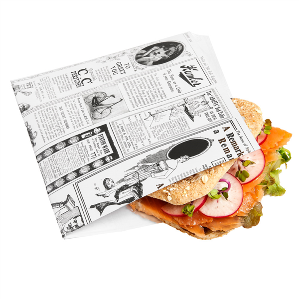 Shoarma/Grill zakjes / 2 sides open bags "Newspaper/Krant" Kraft 16x16,5cm (500pcs/pack)