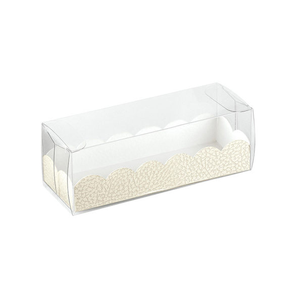 Clear plastic container for macarons / baking case with cardboard base 16x5x5cm (per stuk)