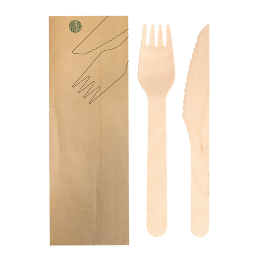 [250.65] Sets Fork+Knife "Makan" 16cm Natural Wood (100st/pak)