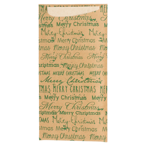 [802.071] Cutlery Sachets "Merry Christmas" 11,2x22,5cm Brown Cellulose (25st/pak)