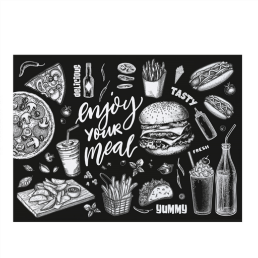 [270.82] Place Mats Offset Fast Food 30x42cm Black/White (250st/pak)