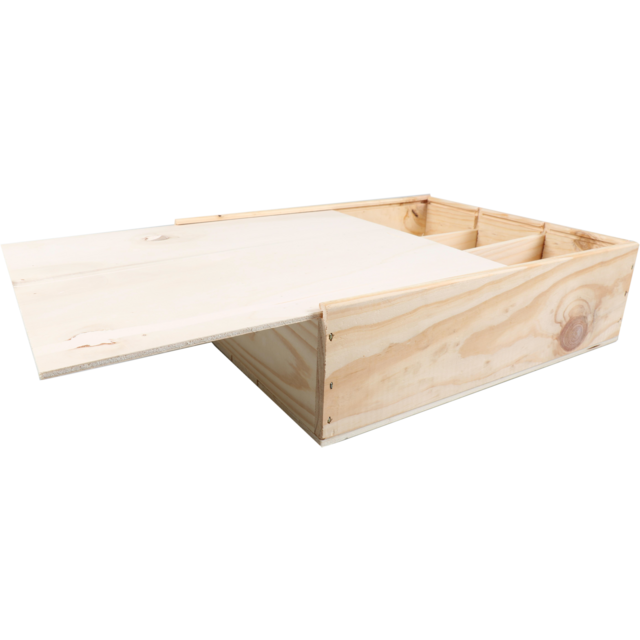 Wijnkist met schuifdeksel 3 fles compleet 336x267x085mm (per stuk)