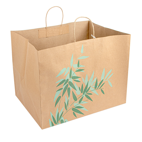 SOS Bag Traiteur "Feel Green" with Reinforced bottom 43+33x33cm Natural Kraft per 100