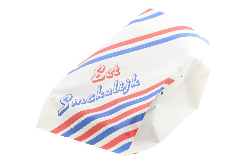 Shoarma/Grill zakjes 15x15cm ersatz Bedrukt "Eet Smakelijk" (10kg/doos)(ca. 4500pcs)