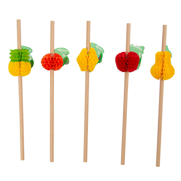 Paper straw "fruits" 0.60x23cm Natural Kraft (100st/pak)