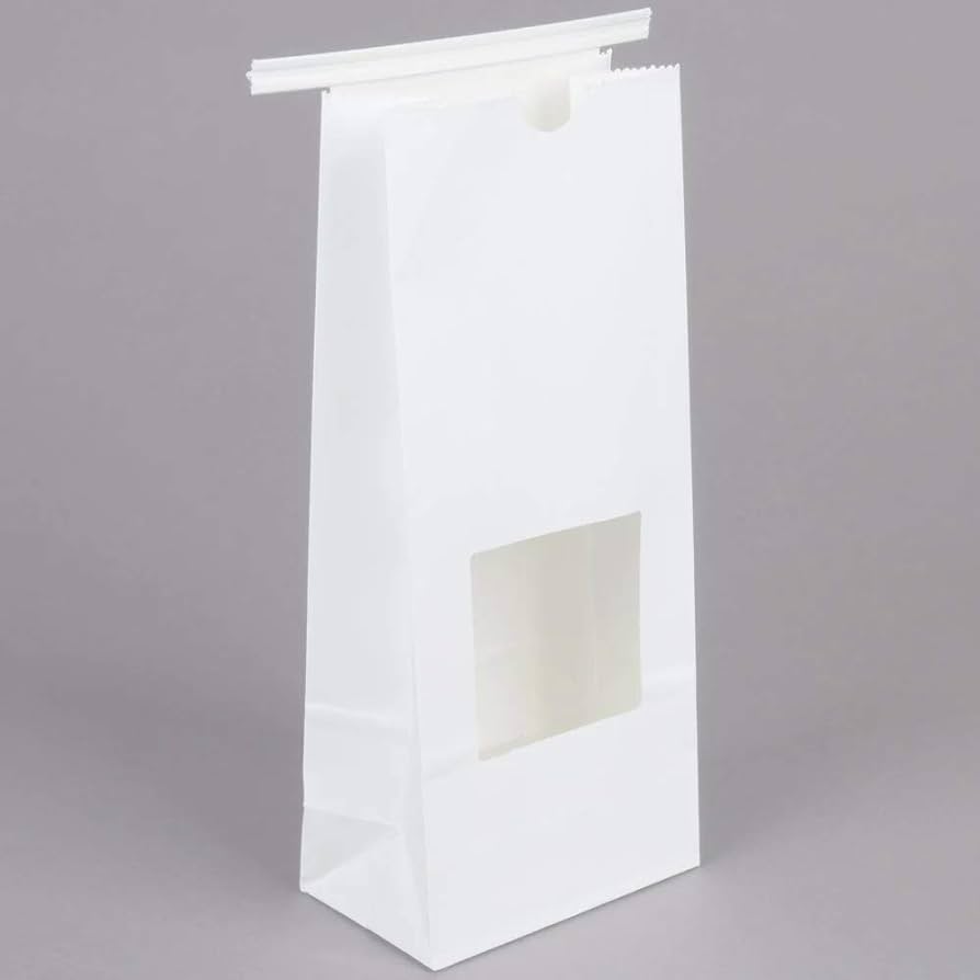 Tin tie 1 lb with Window White 4.75x9.5x2.5 100st/pk
