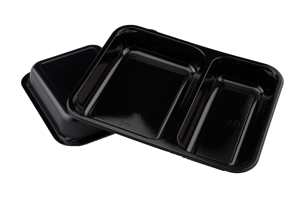 PP Menuschaal 2-vaks M227/32 Zwart  Sealbaar 1200cc 227x178x32mm  (360st/doos)