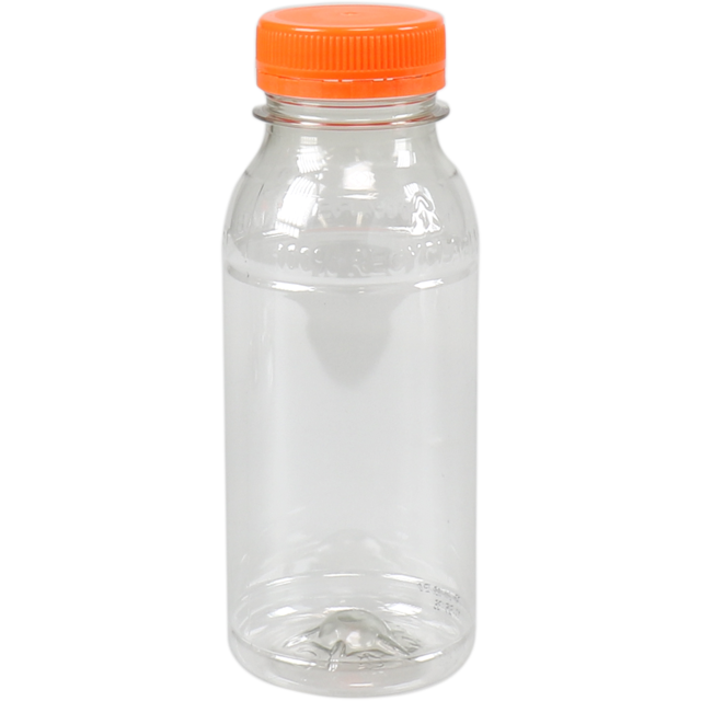 PET fles Rond/Transparant 250ml incl. oranje dop (210st/doos)