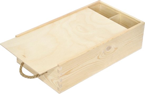 2-fles wijnkist met touw 19.5x10x35cm