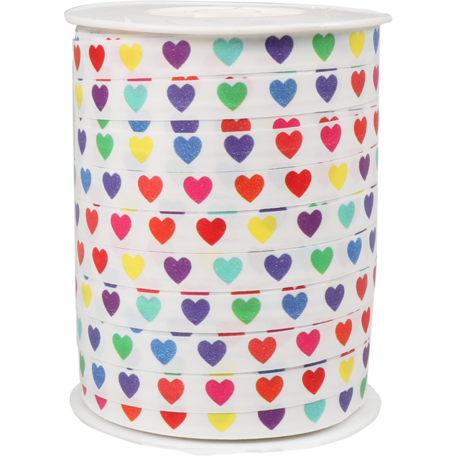 Krullint Wit met Hartjes 10mm x 250mtr (per rol)