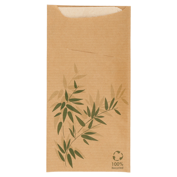 Cutlery Sachets met Napkin "Feel Green" 11,2x22,5cm Natural Kraft Ribbed (100st/pak)