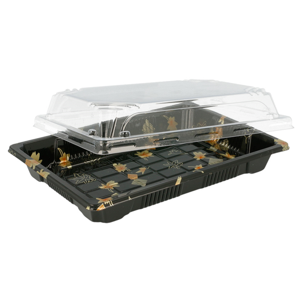Sushi Box (Oriental foodcontainer + lid) 18,8x13,5x4,8cm Black/Transparant PS (50st/pak)