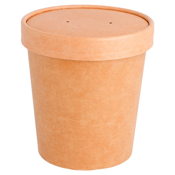 Round Food Containers + Lid 480ml Natural Kraft (25st/pak) 16oz..