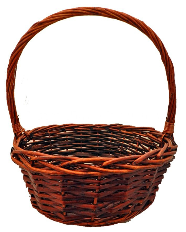 10" Round Red Bamboo Basket w/Handle / mandwerk per stuk