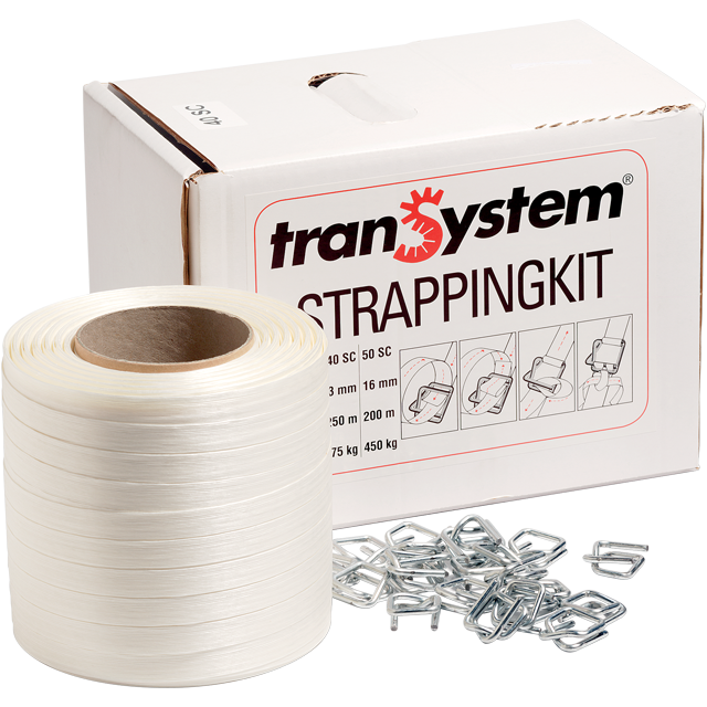 Polyesterband dispenser + gesp (Strapping kit) (13mm x 250mtr)