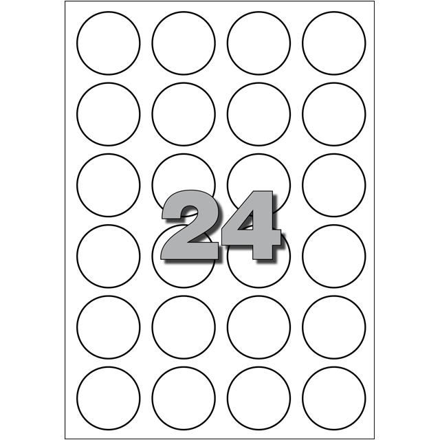 Zelfklevende papieren etiketten / map Wit Rond dia=30mm (384 stuks)