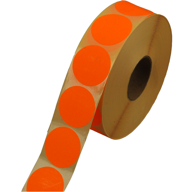 Etiket Oranje Fluor Rond 35mm Perm. (2000st/rol)