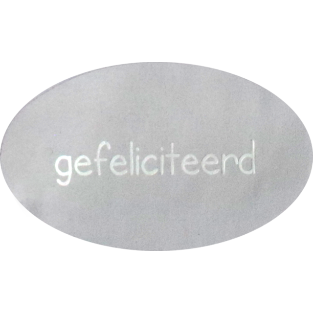 Etiket ovaal "Gefeliciteerd" Zilver (rol a 500st?