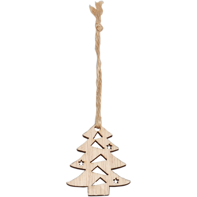 Houten kerstboom aan koord (24st/pak)