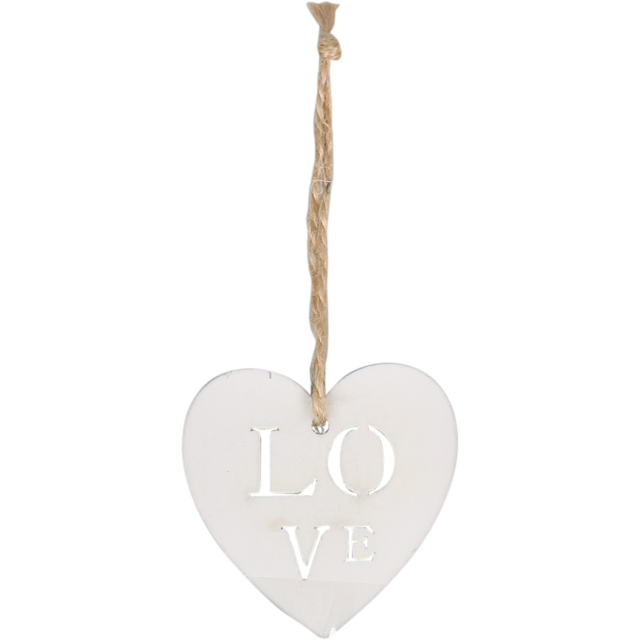 Houten hanger incl koord 5x5cm "LOVE" wit (24st/pak)