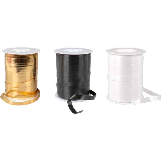 Krullint Lovly 10mm x 250mtr zwart/wit/goud (3 rollen/pak)