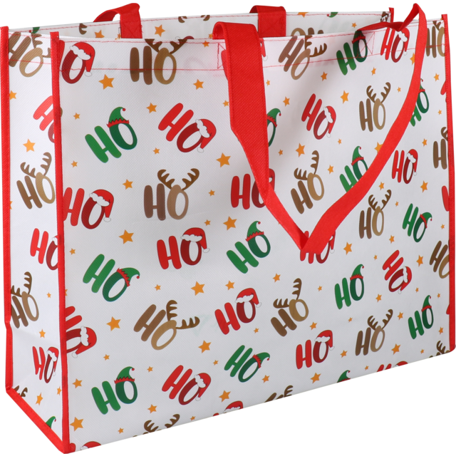 PP Non-Woven Shopper "Ho Ho Ho" 45x15x36cm (per stuk)