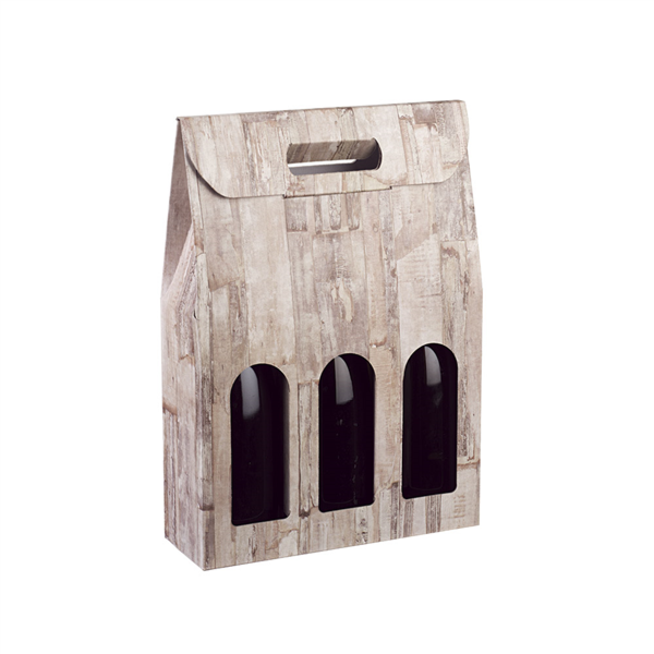 3-fles wijndoos 27x9x38,5cm Wood Cardboard (per stuk)