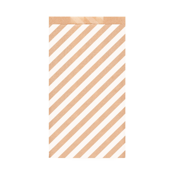 Flat Bags Striped 19+8x35cm Gold/White Cellulose (250st/pak)