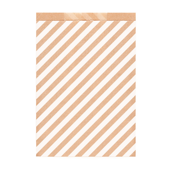 Flat Bags Striped 26+9x38cm Natural Kraft Ribbed (250st/pak)