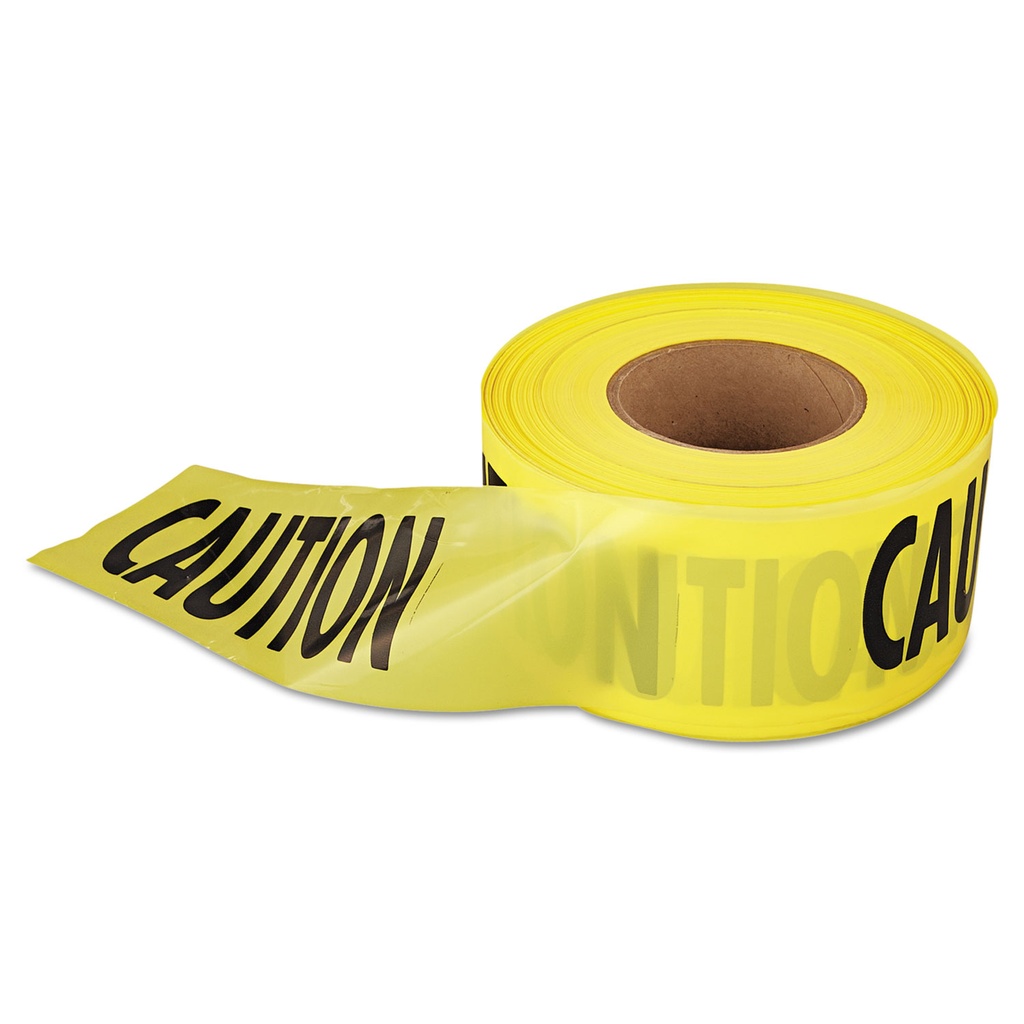 Barricade Tape "Caution": 3" x 1000' (Yellow film Black ink) Per rol