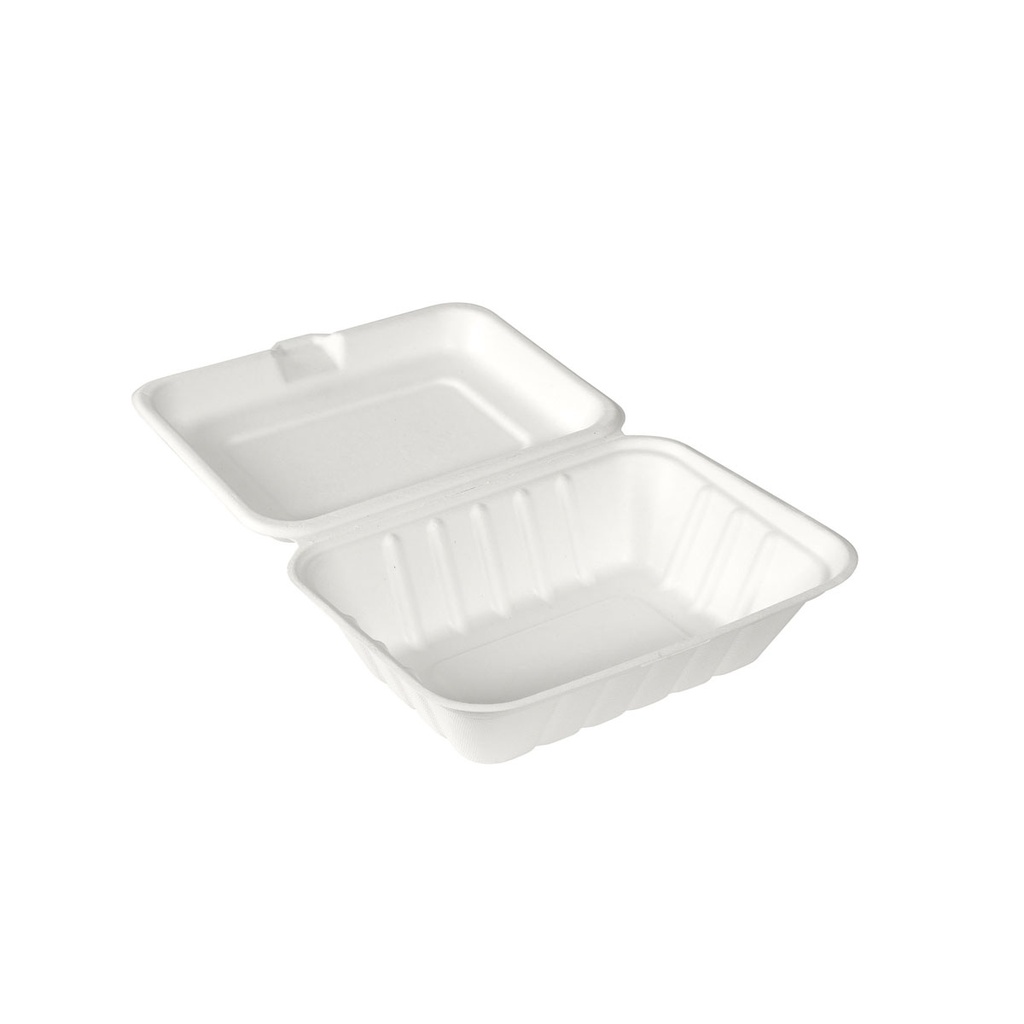 Hinged tray 5x7x2.5" Molded Fibre Bagasse White Duni 185x143x62mm (300pcs/case) # 192074