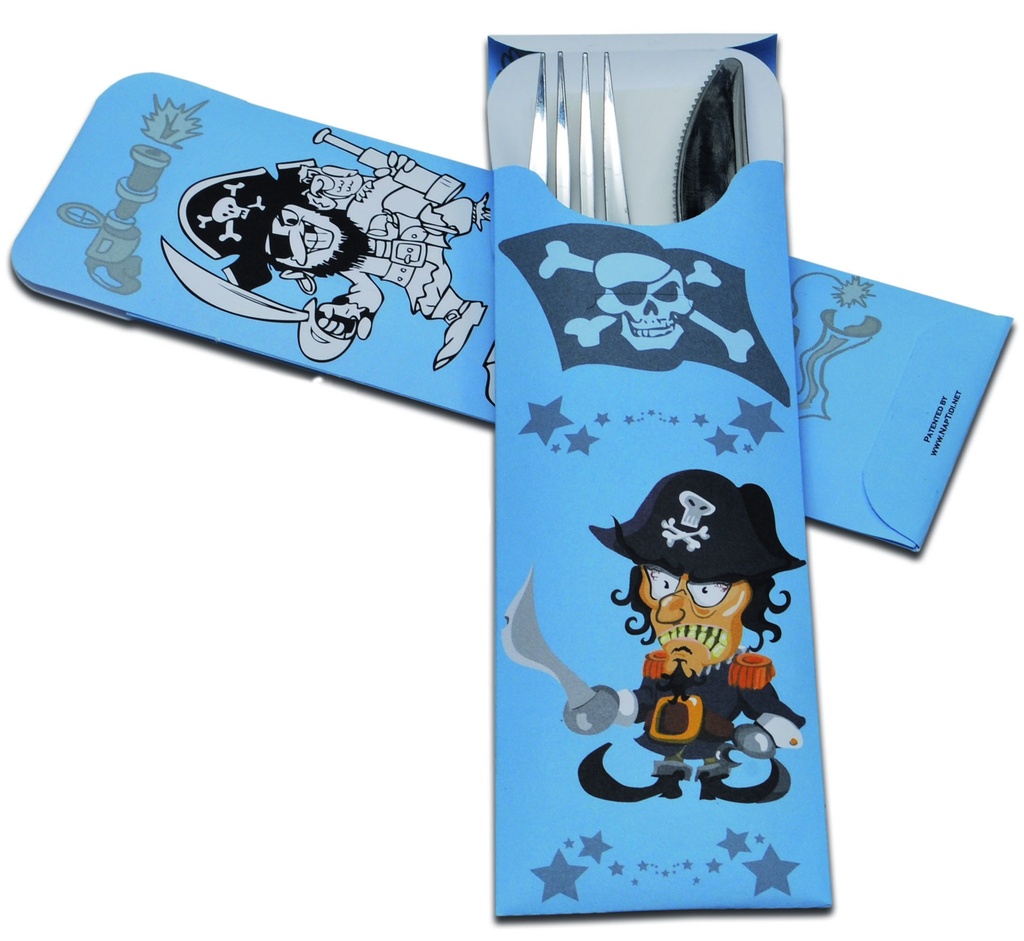 NAPTIDI CUTLERY SLEEVE - CHILDREN (BOYS) >Kid Surprise Kit< 200x85mm with 33x33cm, 2-ply white napkin 600pcs/cs