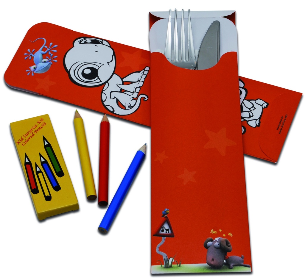 NAPTIDI CUTLERY SLEEVE - CHILDREN (NEUTRAL) >Kid Surprise Kit < 200x85mm with 33x33cm, 2-ply white napkin 600pcs/cs