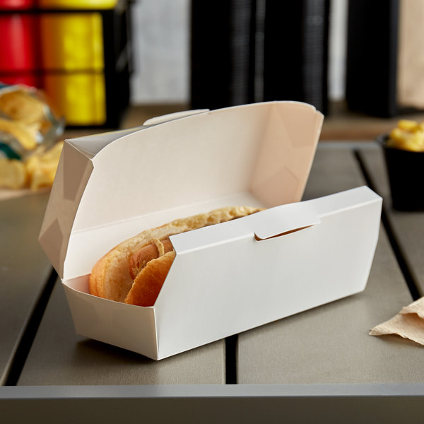 Paper Hinged Hot Dog Tray White 2.75x7x3" 4x100pcs(400) #8487)