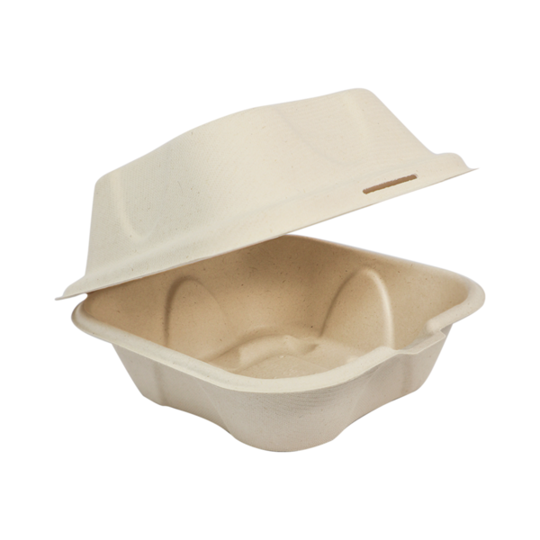 Hinged tray 6x6x3" Molded Fiber/ Bagasse hamburger box (500pcs/cs)