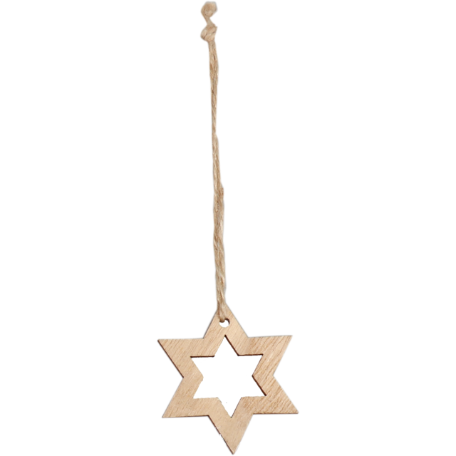 Houten Hanger aan Koord "Kerstster" (24st/pak)