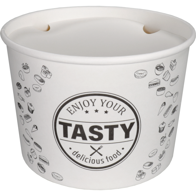 TASTY foodbucket 64oz / 1.9L Wit Karton + deksel (25st/krimp)