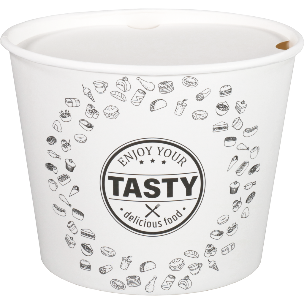 TASTY foodbucket 150oz / 3.8L wit karton + deksel (25st/krimp)