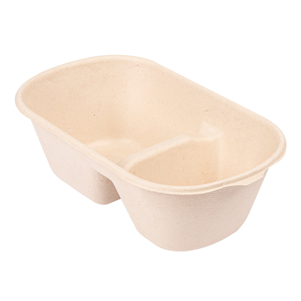 Lunch Boxes 2-comp. "Bionic" 1000ml 22x12,9x6,85cm Bagasse (50st/pak)