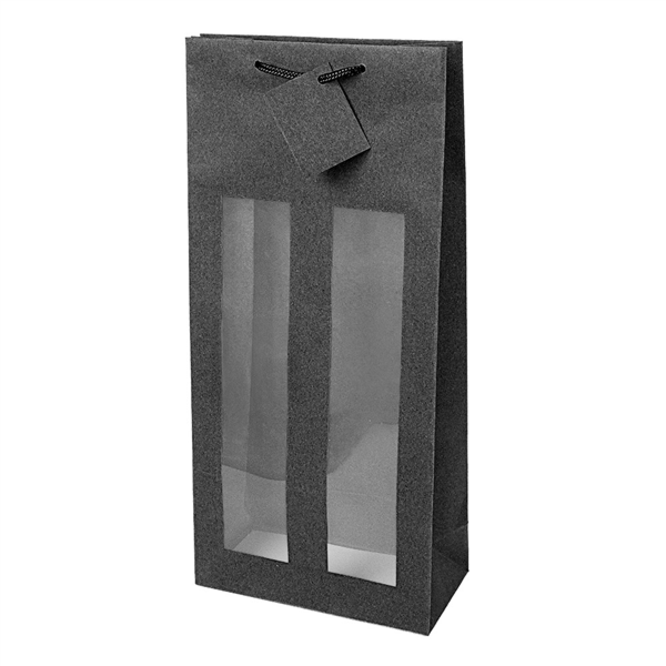 Wine Bags with Window 2-fles 18+8,8x38cm Black Kraft (per stuk)