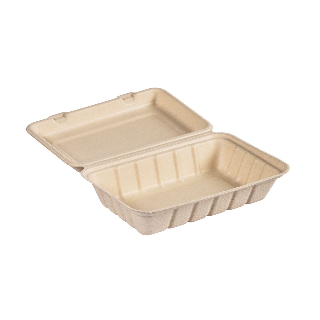 Hinged tray 6x6x3" Molded Fibre Bagasse Brown Hamburger" (100pcs/case)