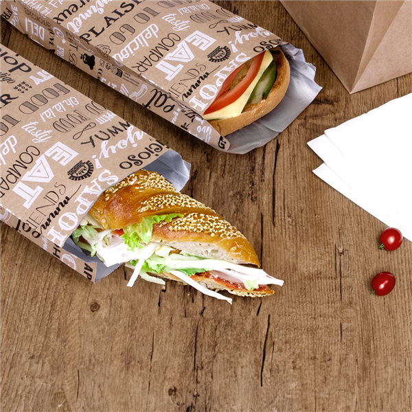 Greaseproof Bags for Burgers "Parole" 14+7x22cm Brown Kraft + Aluminium (500st/pak)