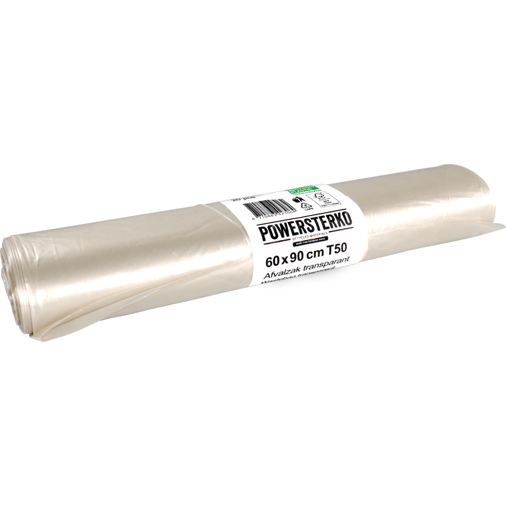 Powersterko Recycle Afvalzak Transparant T50 60x90cm (20 zakken/rol)
