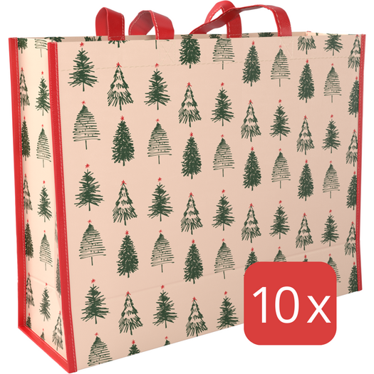 PP Non-Woven Shopper Kerstmis/Kersboompjes 45x15x36cm (per stuk)
