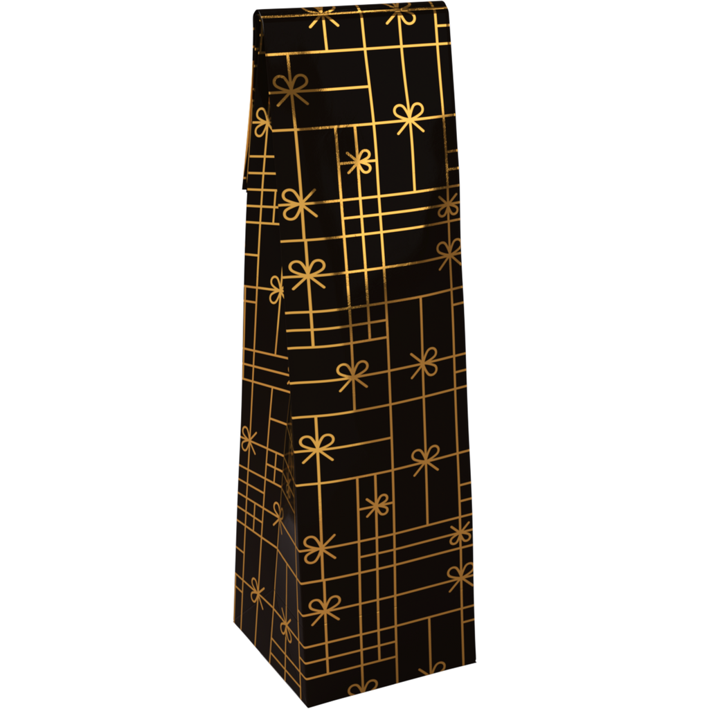 Fleszak Papier 9,5x41x9,5cm "Strikken" Zwart/Goud (per stuk)