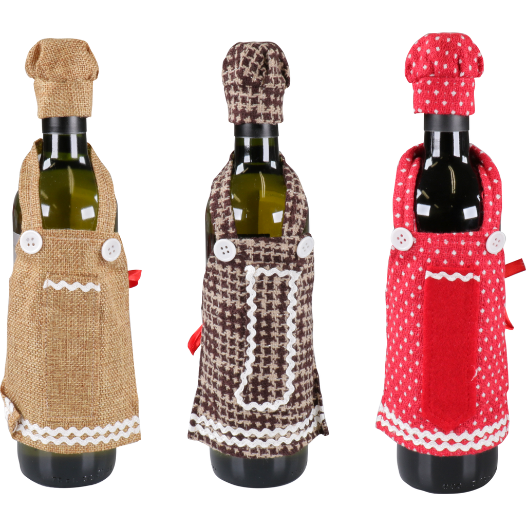 Assorti Schort + Muts voor fles 23x13cm (per stuk)