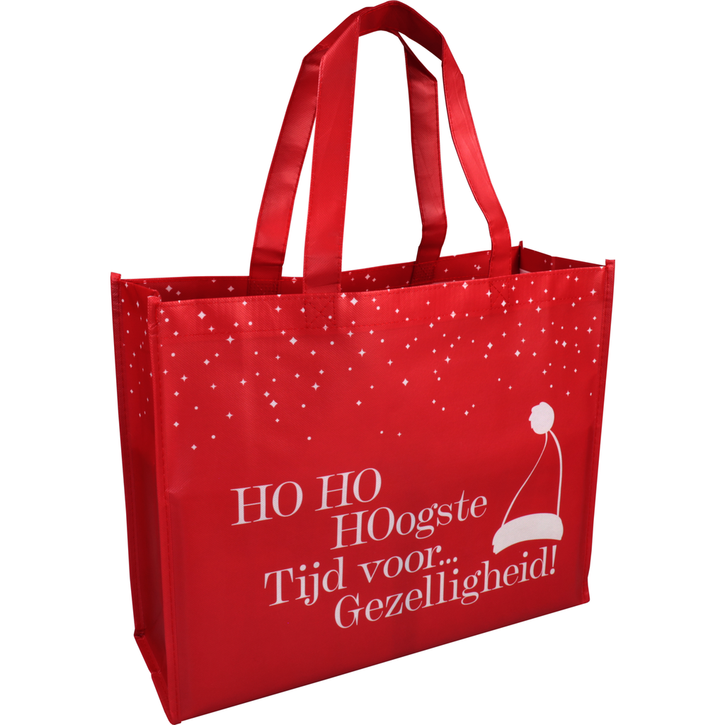 PP Non-Woven Shopper Kerstmis Rood/Wit 45x15x36cm (per stuk)